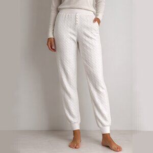 Jaclyn Intimates Quilted Jogger Lounge Pajama Pants Ivory Cozy Sleepwear L NWOT